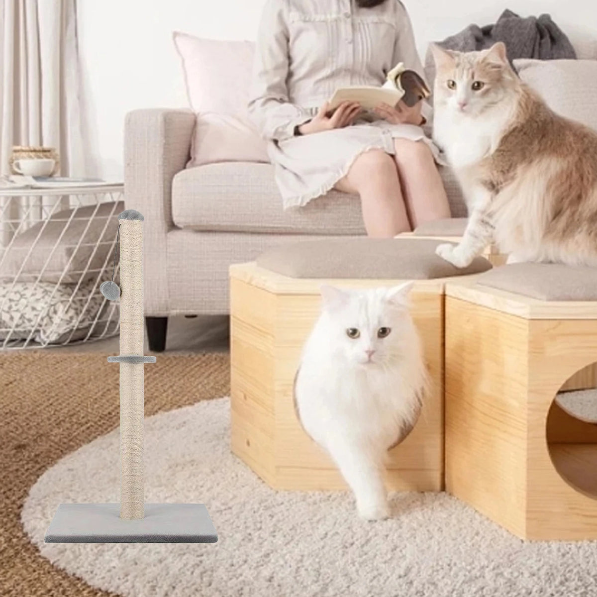 Árbol Rascador Alto de Sisal Natural para Gatos