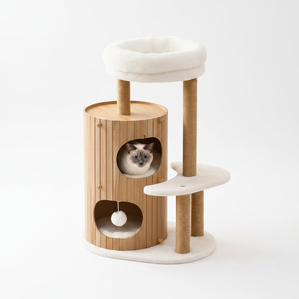 Árbol Rascador de Madera con Cama Elevada para Gatos