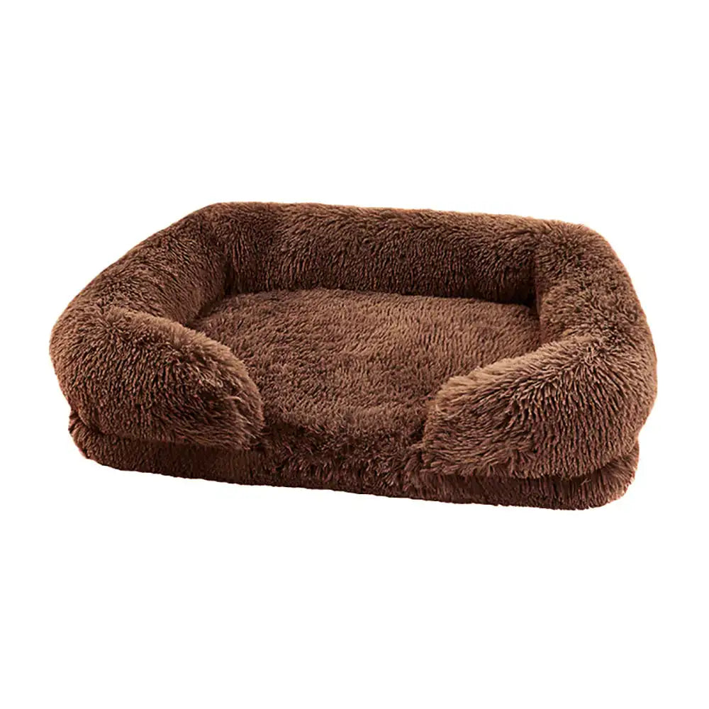 Sofa Style Furry Pet Bed - Rectangular Plush Dog Cat Bed in Warm Earthy Colours, Soft Cozy Sleeping Cushion Mat for Kennel Sofa