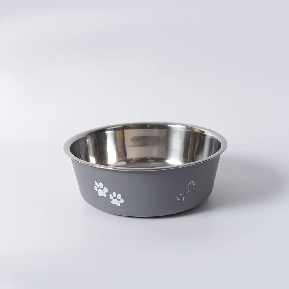 Comedero de Acero Doble Capa para Gatos y Perros - Gris