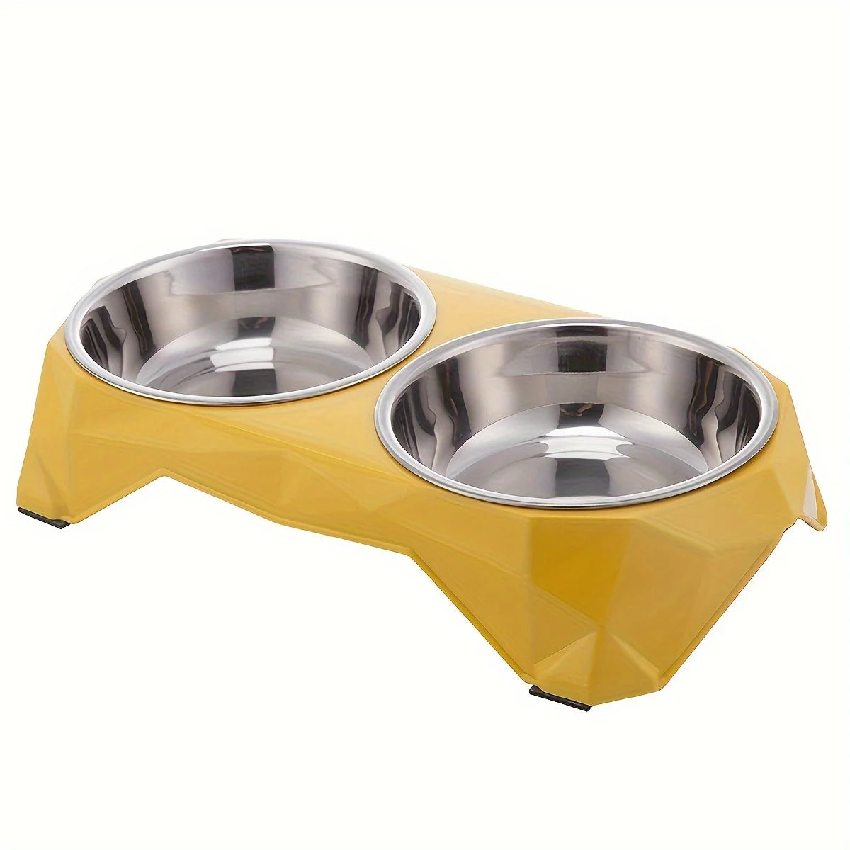 Comedero Doble de Acero con Diseño Diamante - Amarillo