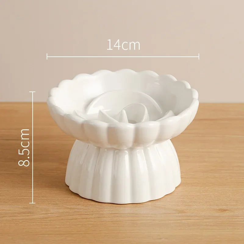 Comedero Cerámico Elevado Antiatragantamiento para Gatos - Blanco