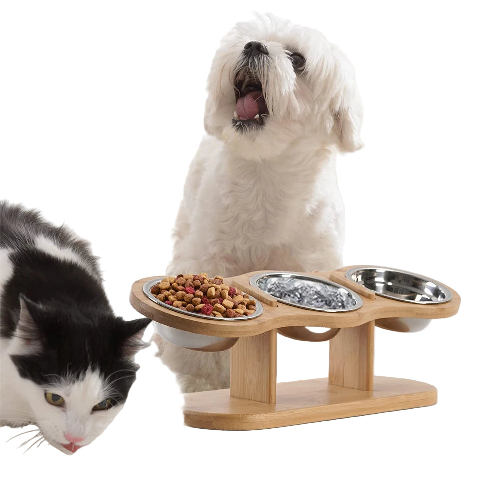 Comedero Elevado para Gatos con 3 Boles Inclinados 15° - Digestión Saludable