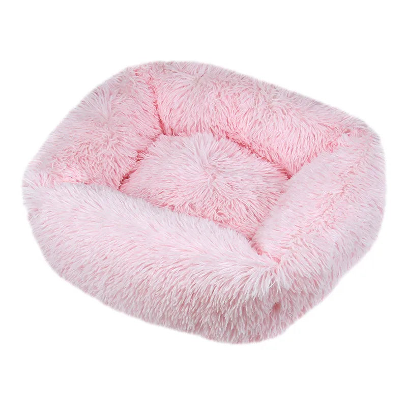 Cama para perros de peluche rectangular tipo sofá, color rosa claro