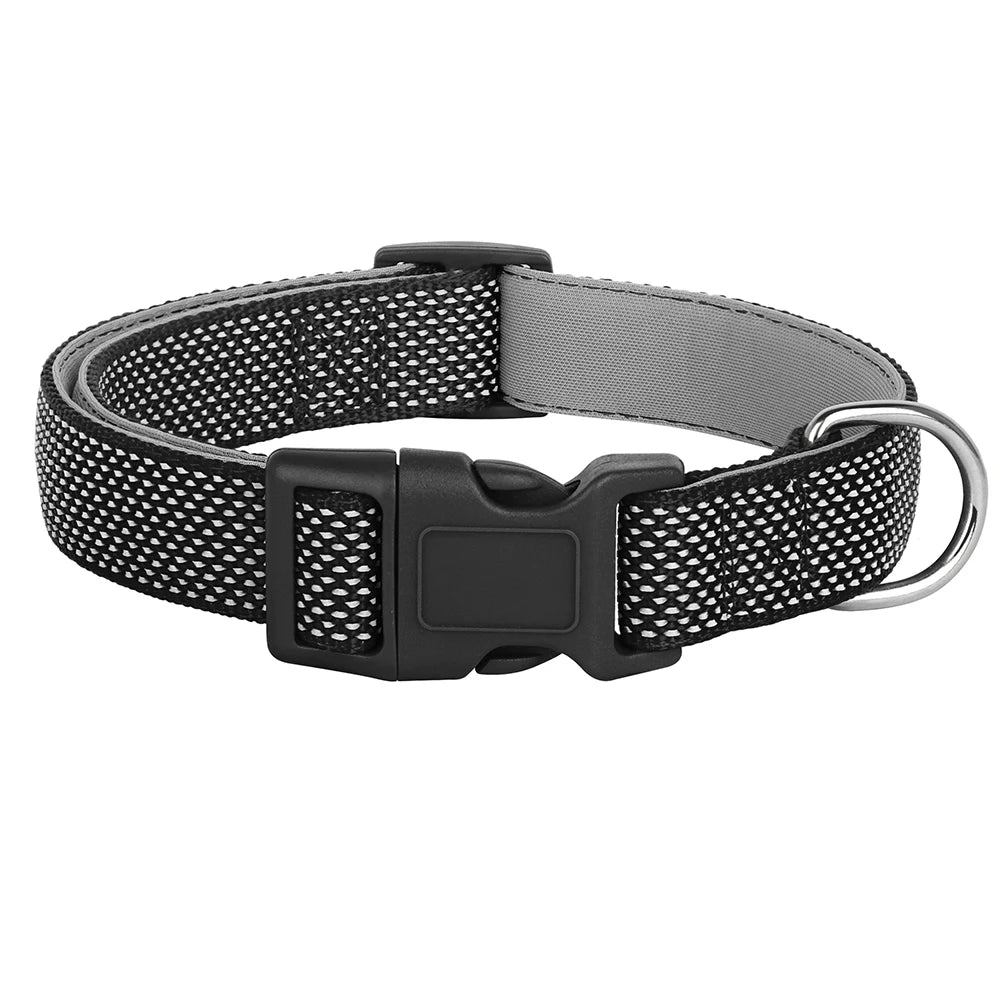 Collar Reflectante Negro de Nylon para Perros – Seguridad y Estilo