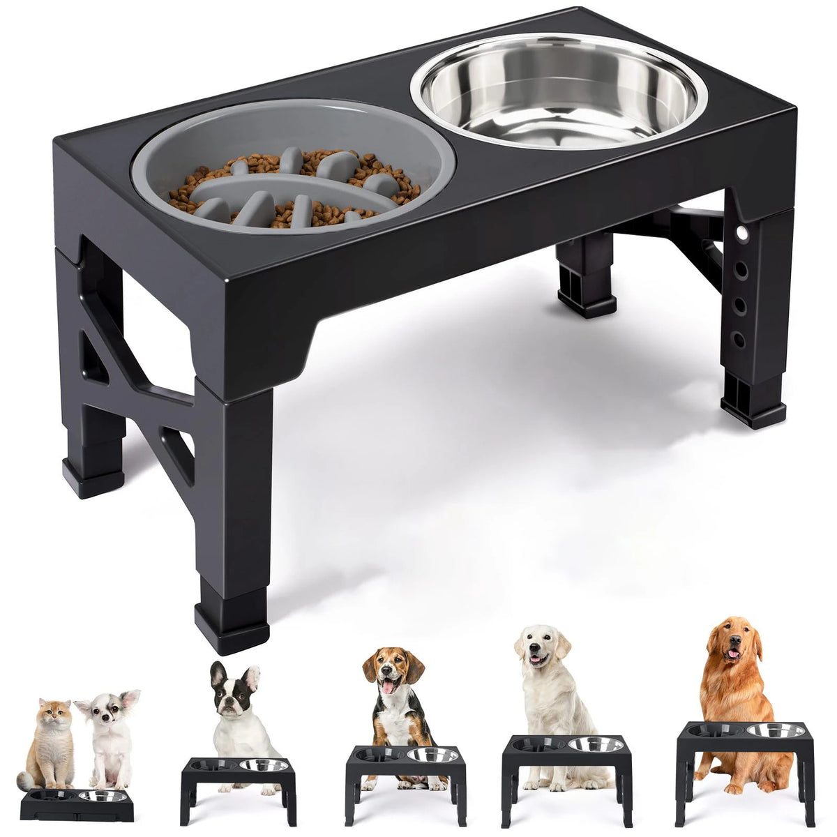Comedero Doble Elevado Ajustable de Acero Inoxidable – Salud y Comodidad para tu Mascota