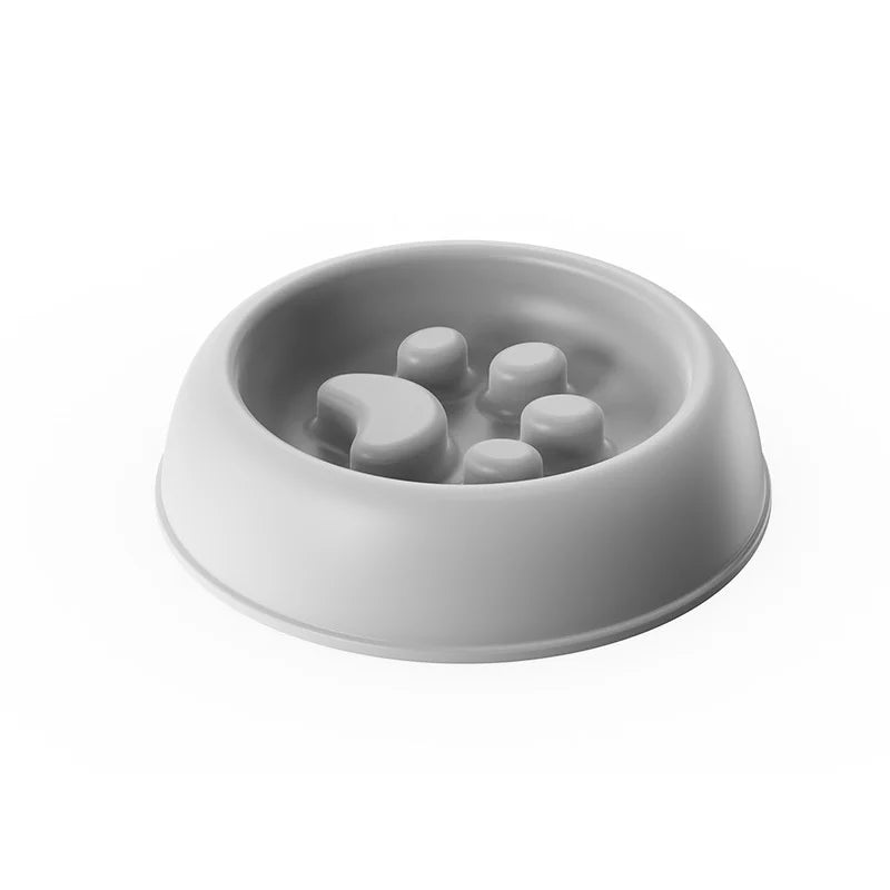 Comedero con Huellitas de Comida Lenta para Perros y Gatos - Gris Claro