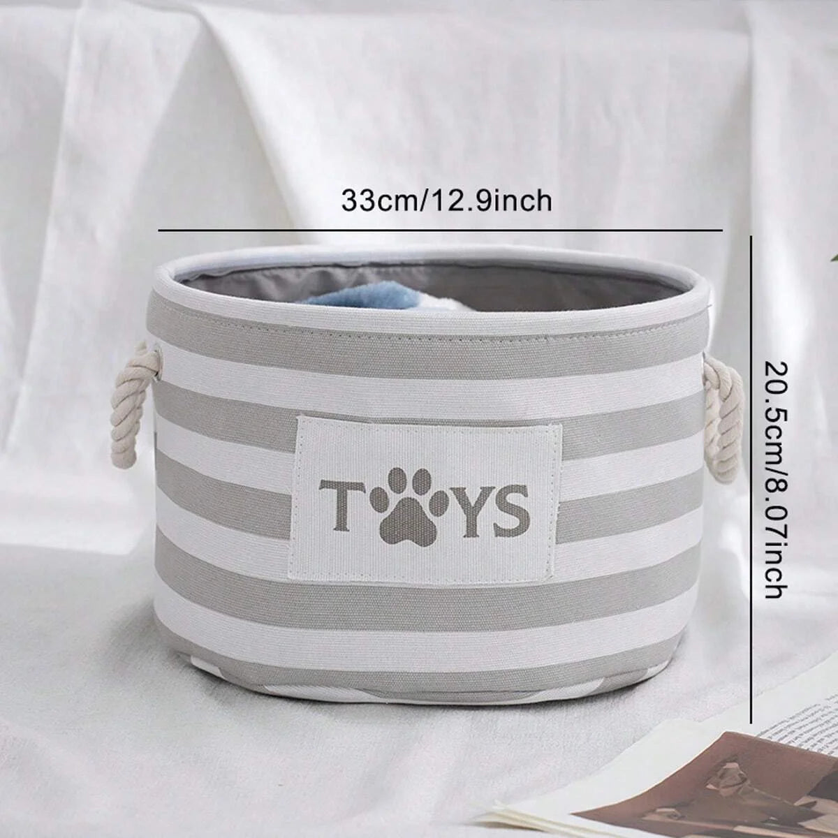 Cesta Organizadora Plegable de Rayas para Juguetes de Perro