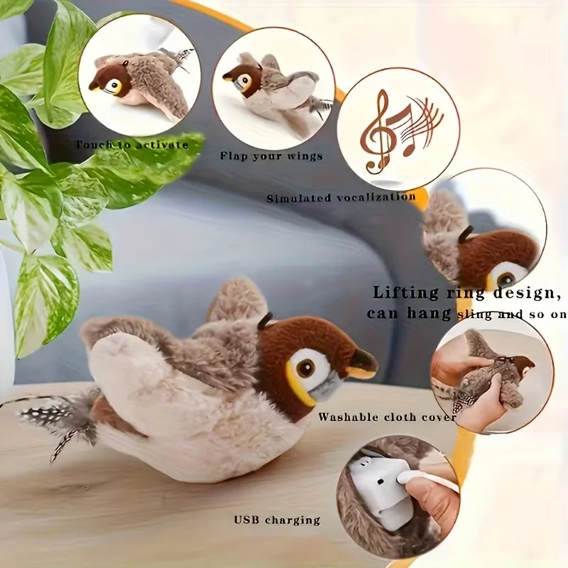 Pájaro Interactivo con Alas Móviles y Catnip para Gatos