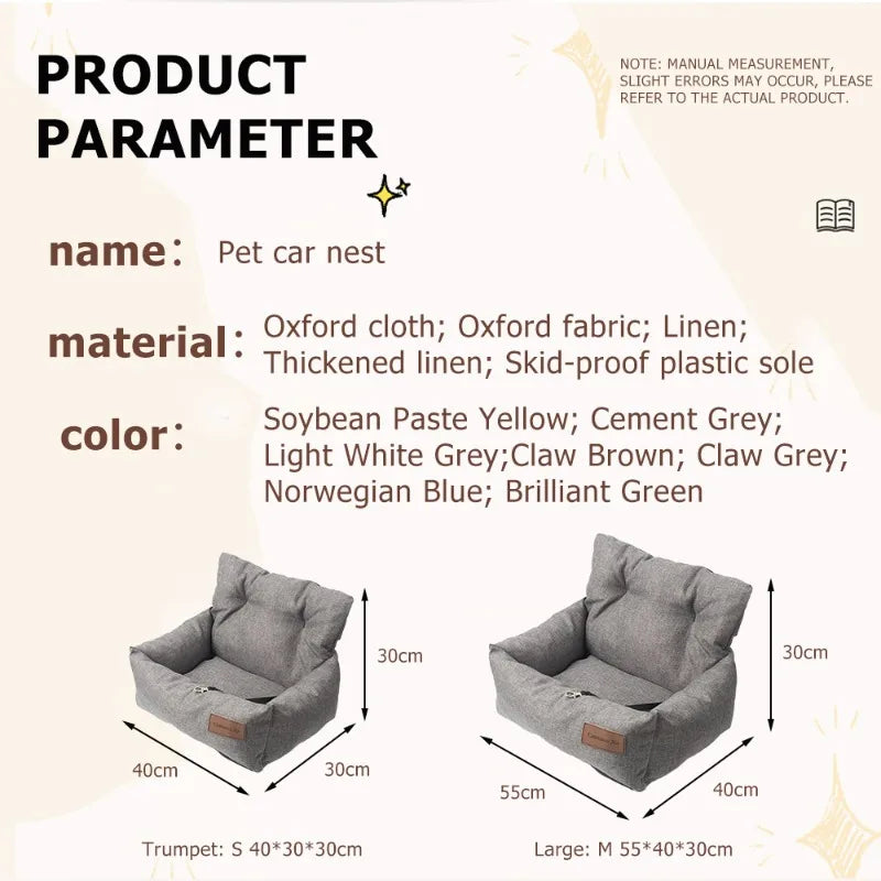 Colchoneta Asiento de Coche para Perros en Amarillo, Antideslizante y Lavable
