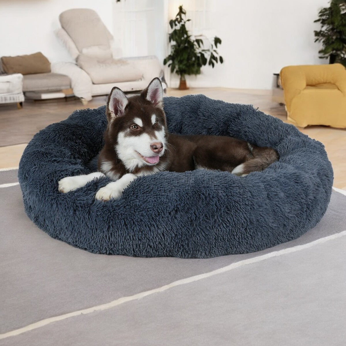 Cama Donut Súper Suave para Perros y Gatos Gris Obscuro