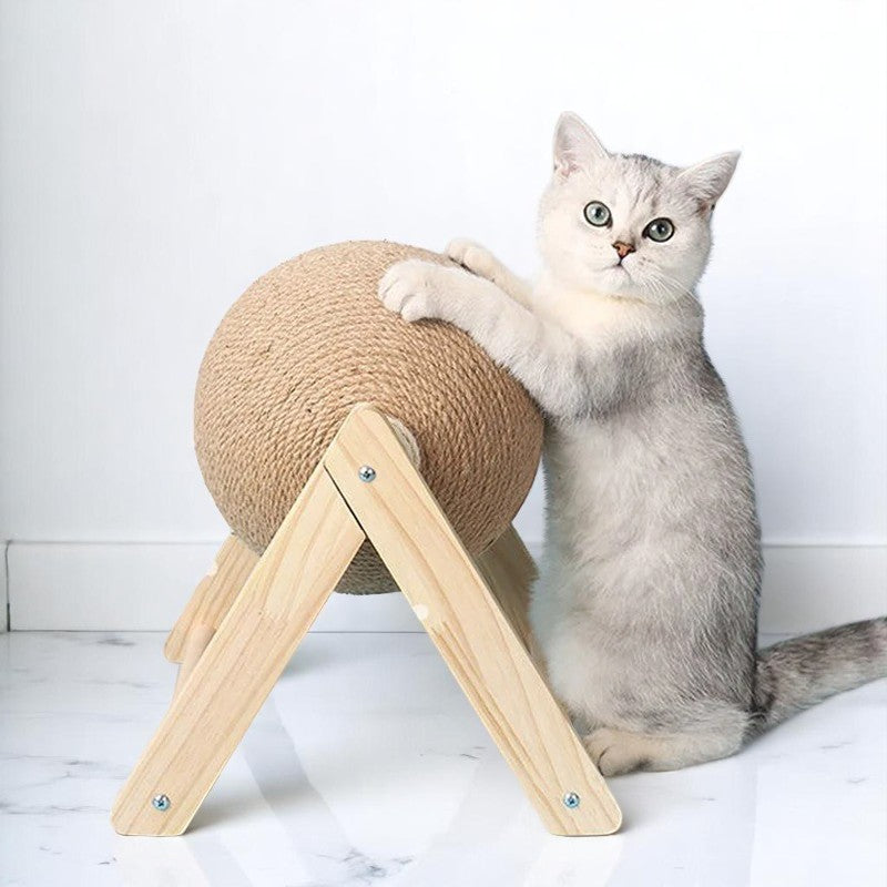 Poste rascador de madera y cuerda de cáñamo para gatos – Protección y diversión