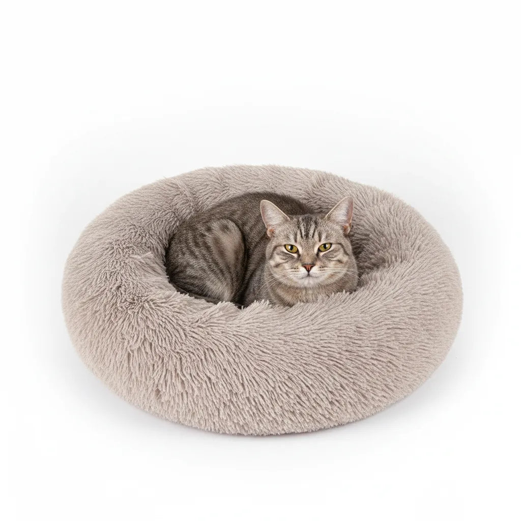 Cama Donut para Perros y Gatos de Felpa Beige