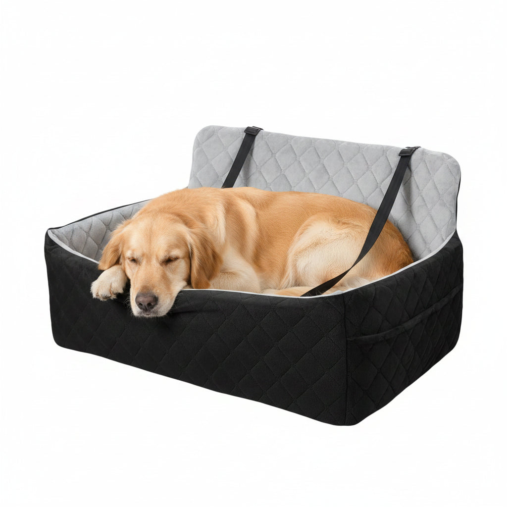 Asiento de Coche XL para Perros con Espuma Viscoelástica y Cinturón de Seguridad