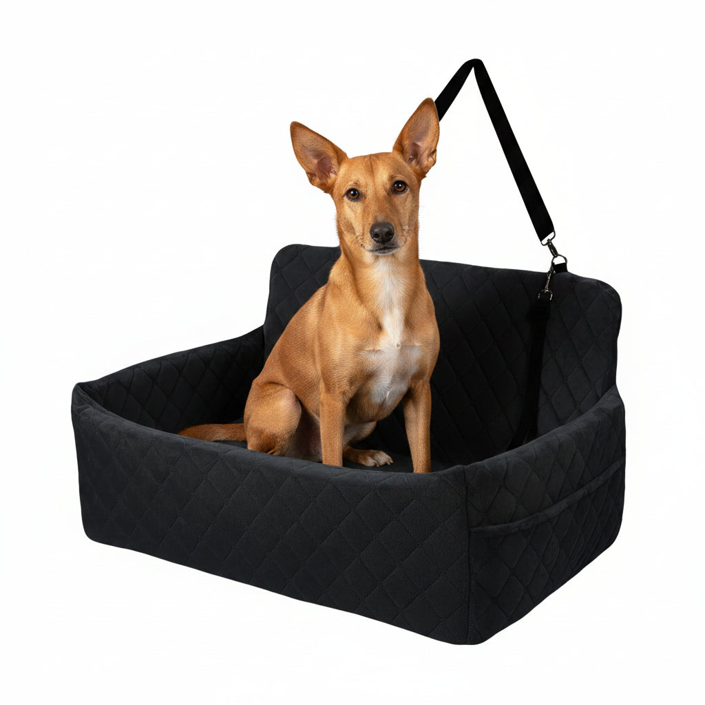 Asiento de Coche XL para Perros con Espuma Viscoelástica y Cinturón de Seguridad