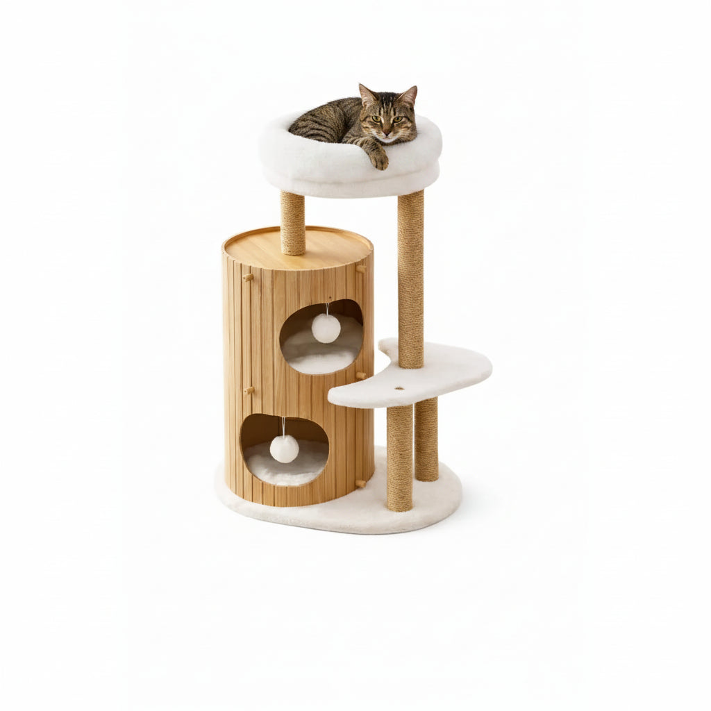 Árbol Rascador de Madera con Cama Elevada para Gatos