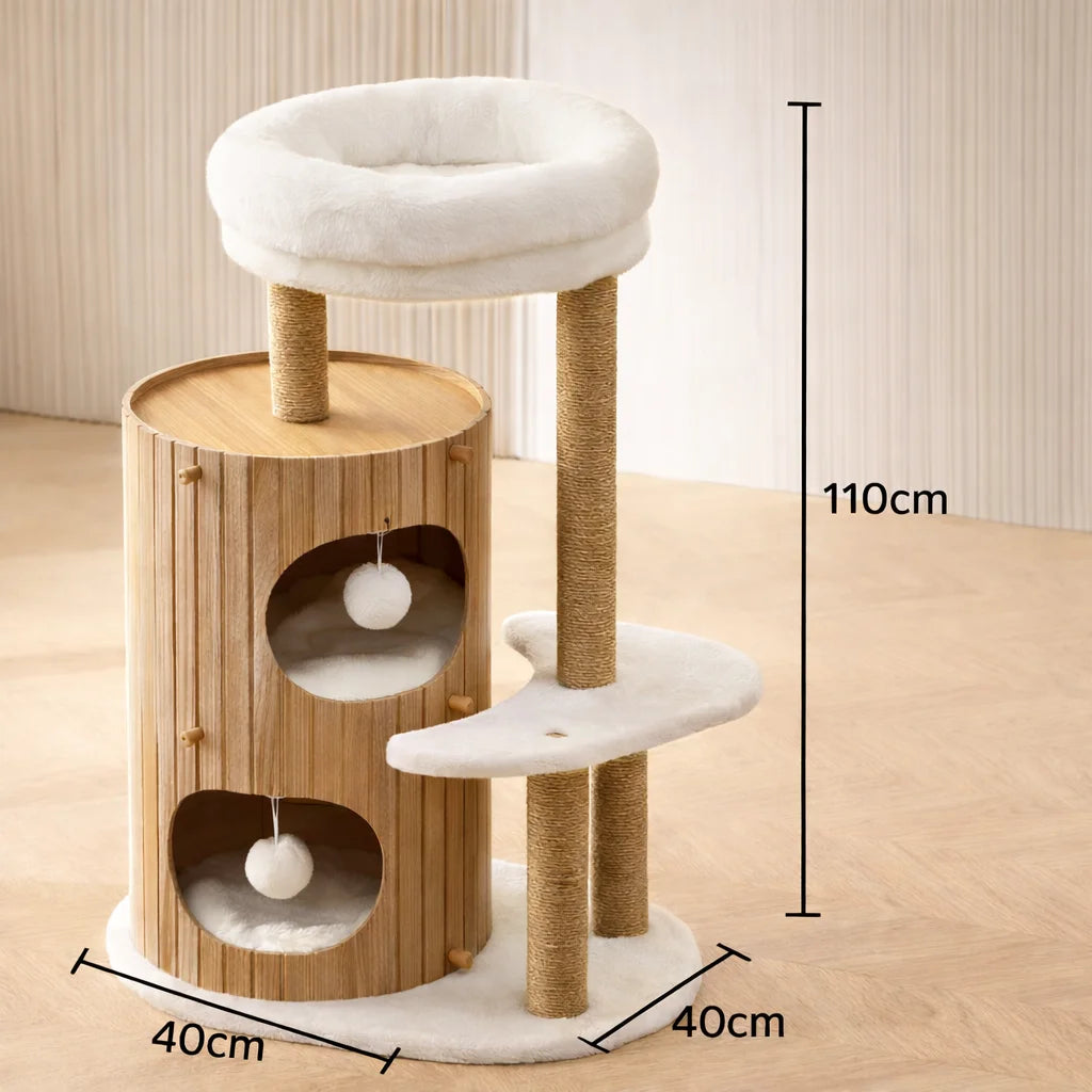 Árbol Rascador de Madera con Cama Elevada para Gatos