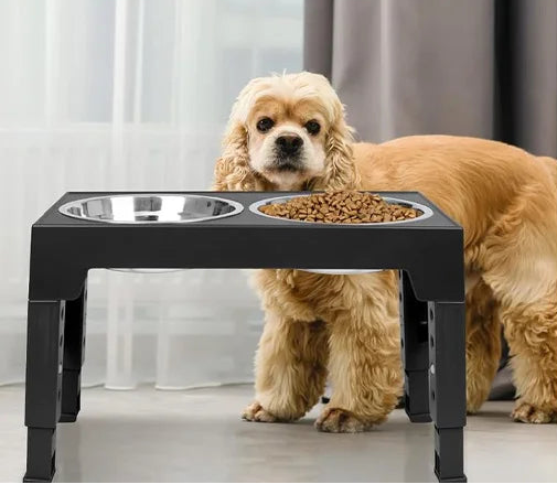 Comedero Doble Elevado Ajustable de Acero Inoxidable – Salud y Comodidad para tu Mascota