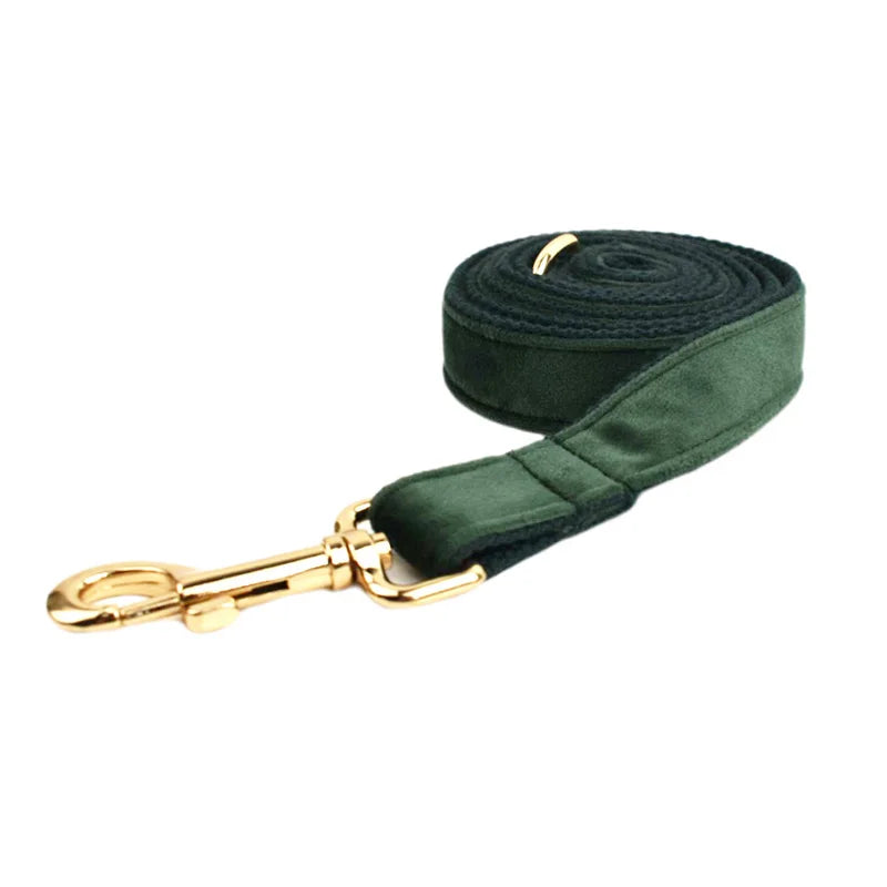 Set de Collar, Arnés y Correa de Terciopelo Verde Personalizable