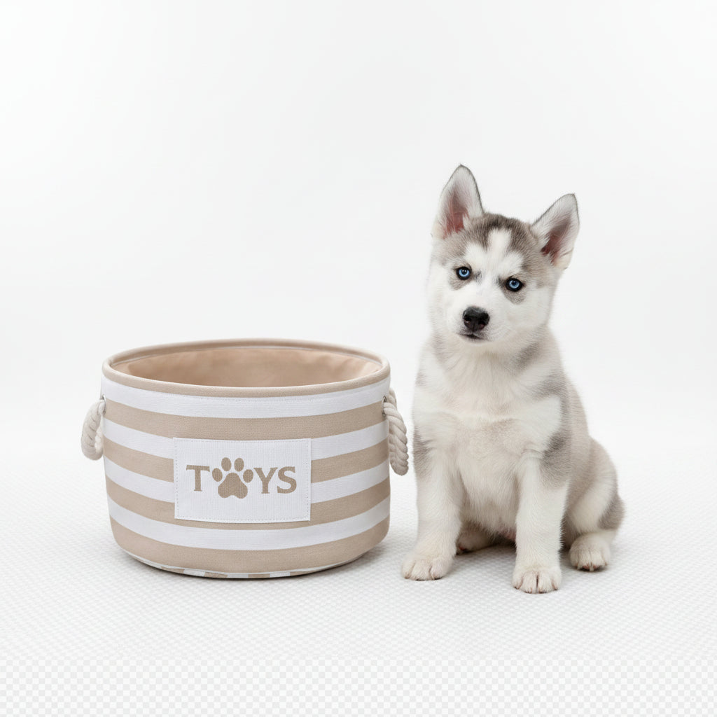 Striped Claw Round Dog Pet Toy Basket Clothes Storage Box with Handle Pet Supplies