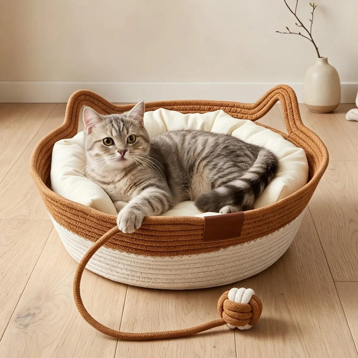 Baumwollseil-Körbchen für Katzen - atmungsaktiv und waschbar