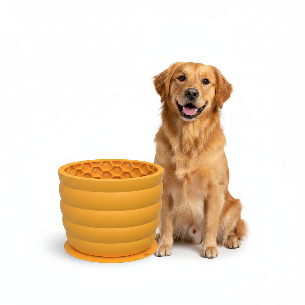 Vaso de Silicona Lamedor para Perros - Tamaño Grande Amarillo