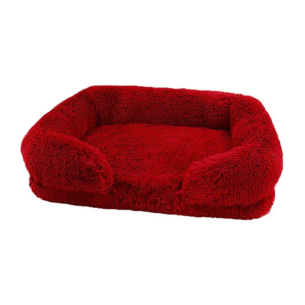 Sofa Style Furry Pet Bed - Rectangular Plush Dog Cat Bed in Warm Earthy Colours, Soft Cozy Sleeping Cushion Mat for Kennel Sofa