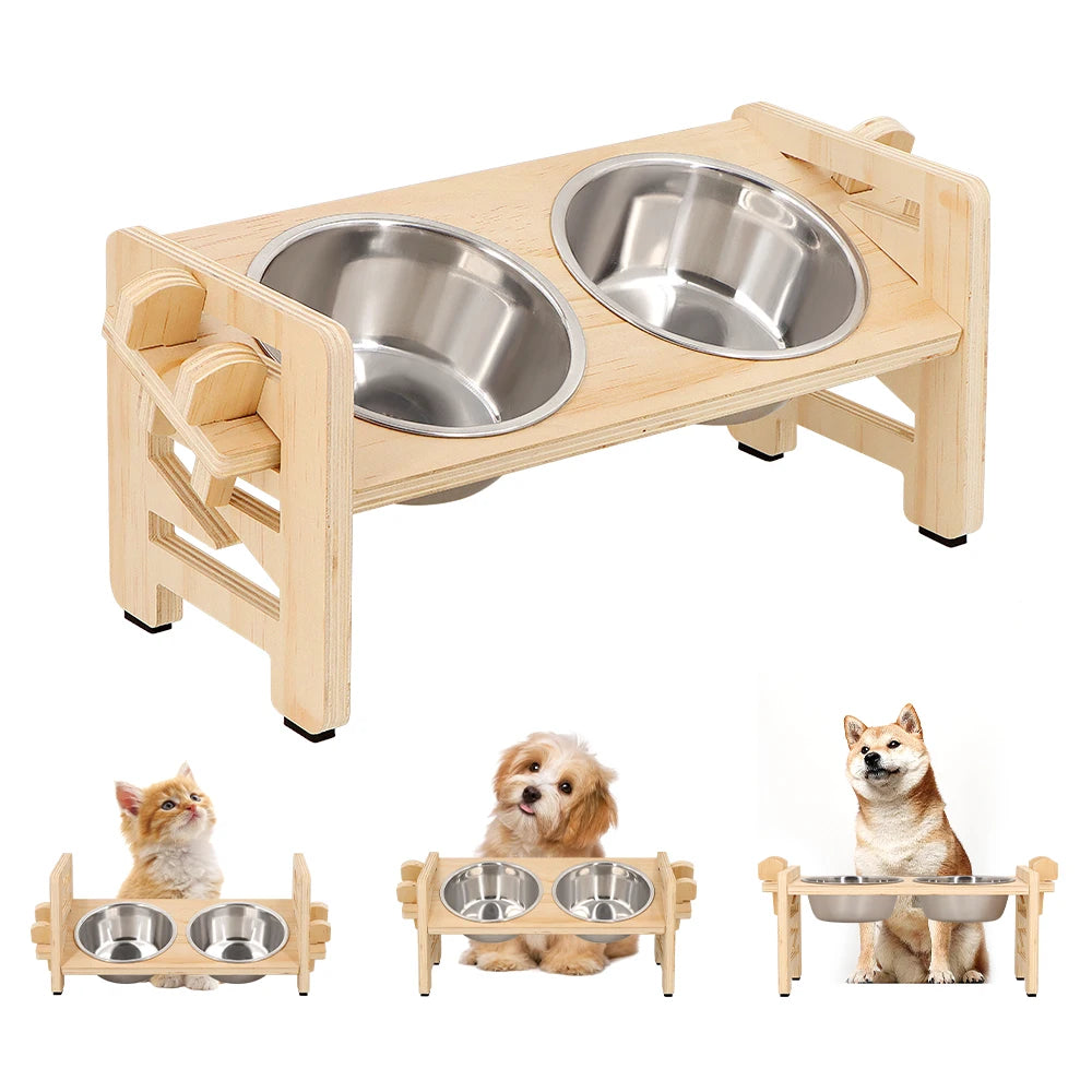 Comedero Elevado de Madera Ajustable para Perros Pequeños – Ergonómico, Plegable y Moderno