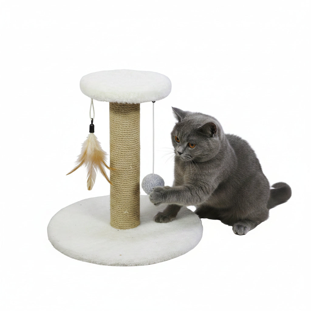 Rascador de Sisal Blanco con Base Antideslizante para Gatos