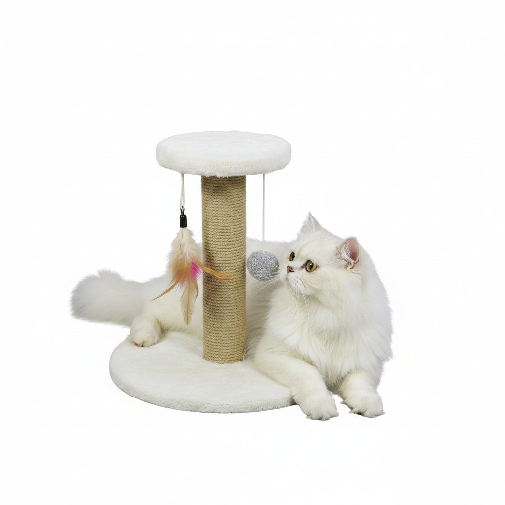 Rascador de Sisal Blanco con Base Antideslizante para Gatos