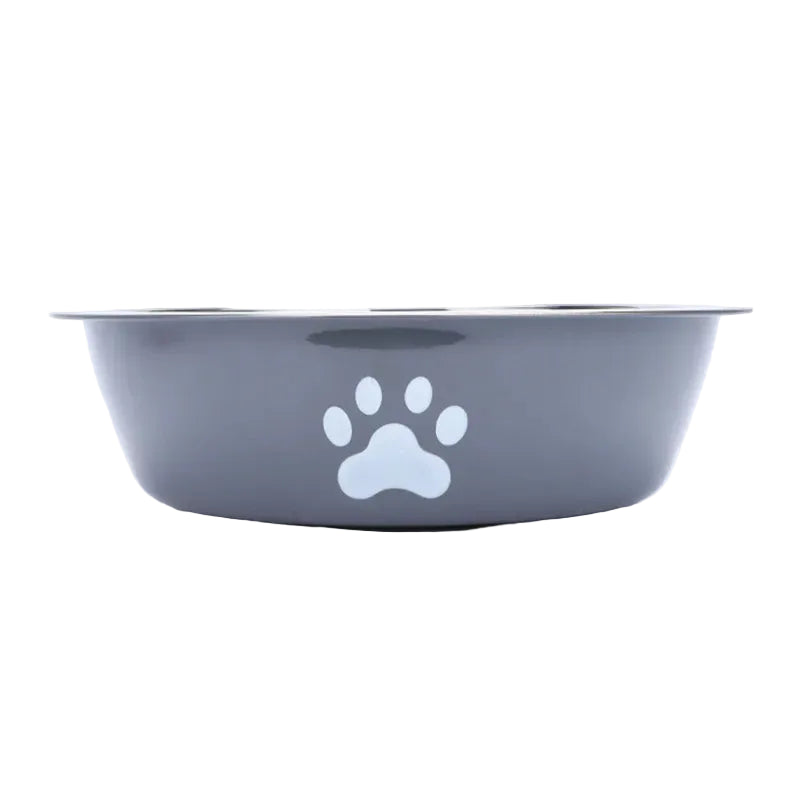 Comedero de Acero con Huellitas para Perros y Gatos - Gris