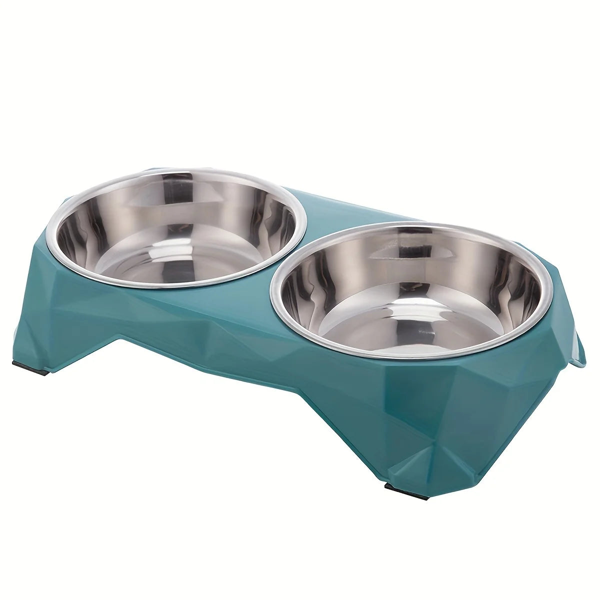 Comedero Doble de Acero con Diseño Diamante - Verde