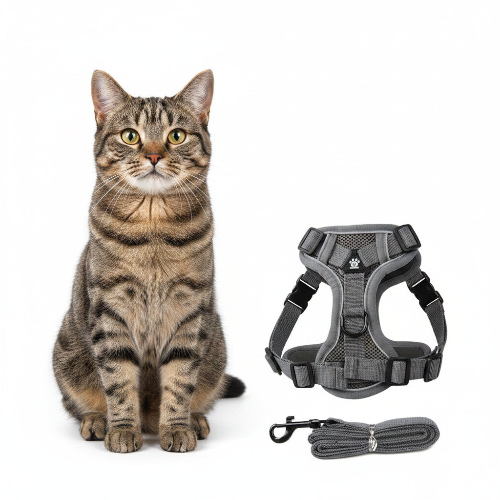 Arnés Ajustable con Correa para Perro y Gato - Gris