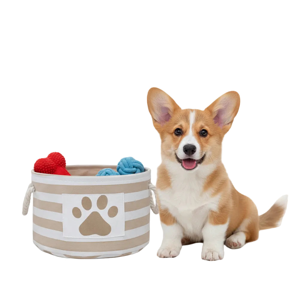Striped Claw Round Dog Pet Toy Basket Clothes Storage Box with Handle Pet Supplies