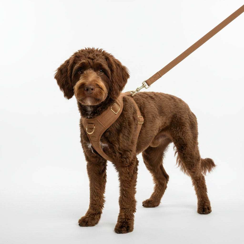 Set de Arnés y Correa de Pana Marrón para Perros