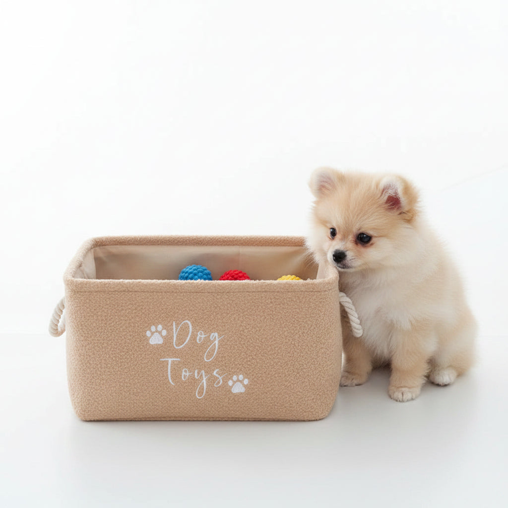 Plush Dog Toy Basket Foldable Storage Dog Toy Box with Comfortable Handle Suitable for Storing Pet Toy Accessories