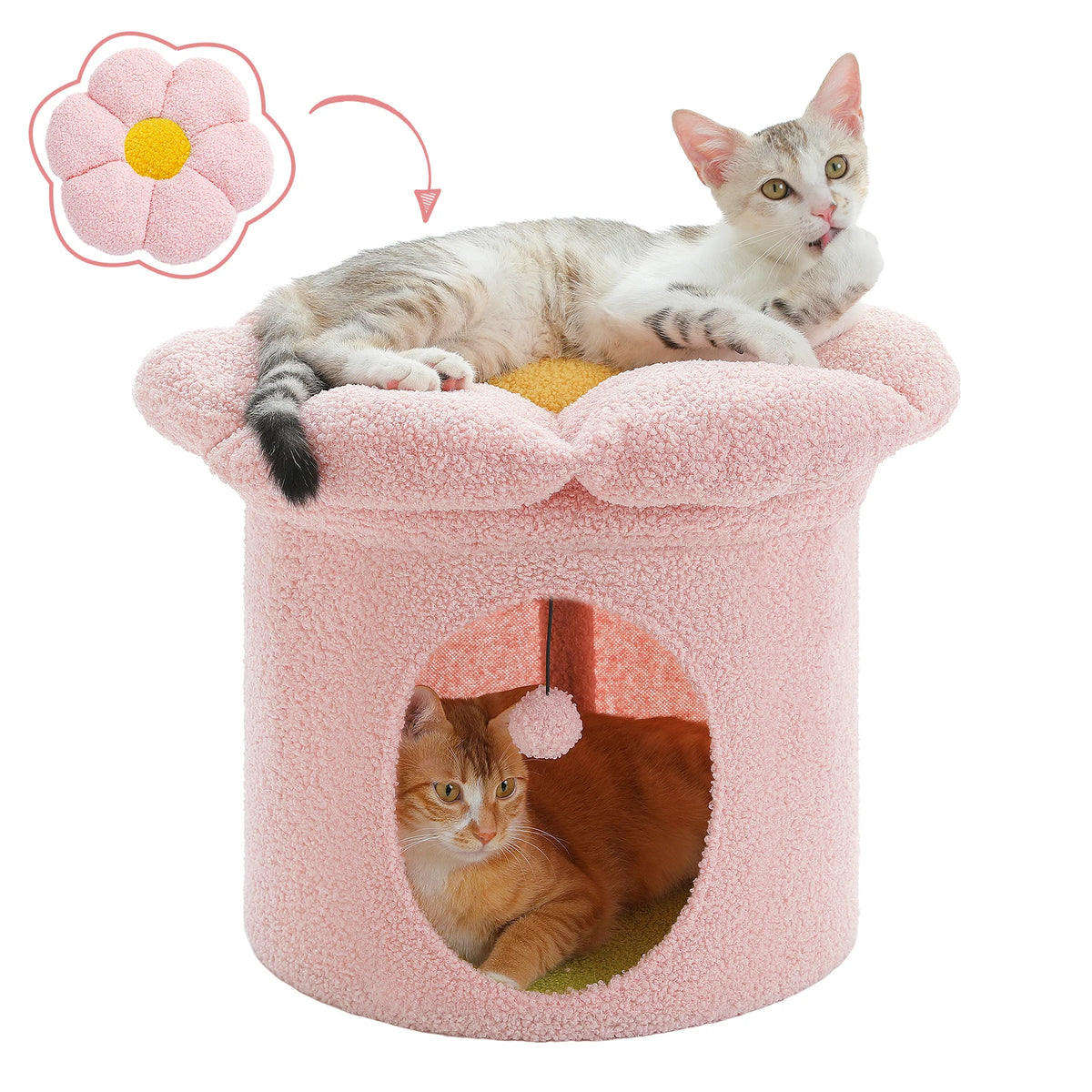 Cama para gatos con diseño de flor y casa interior
