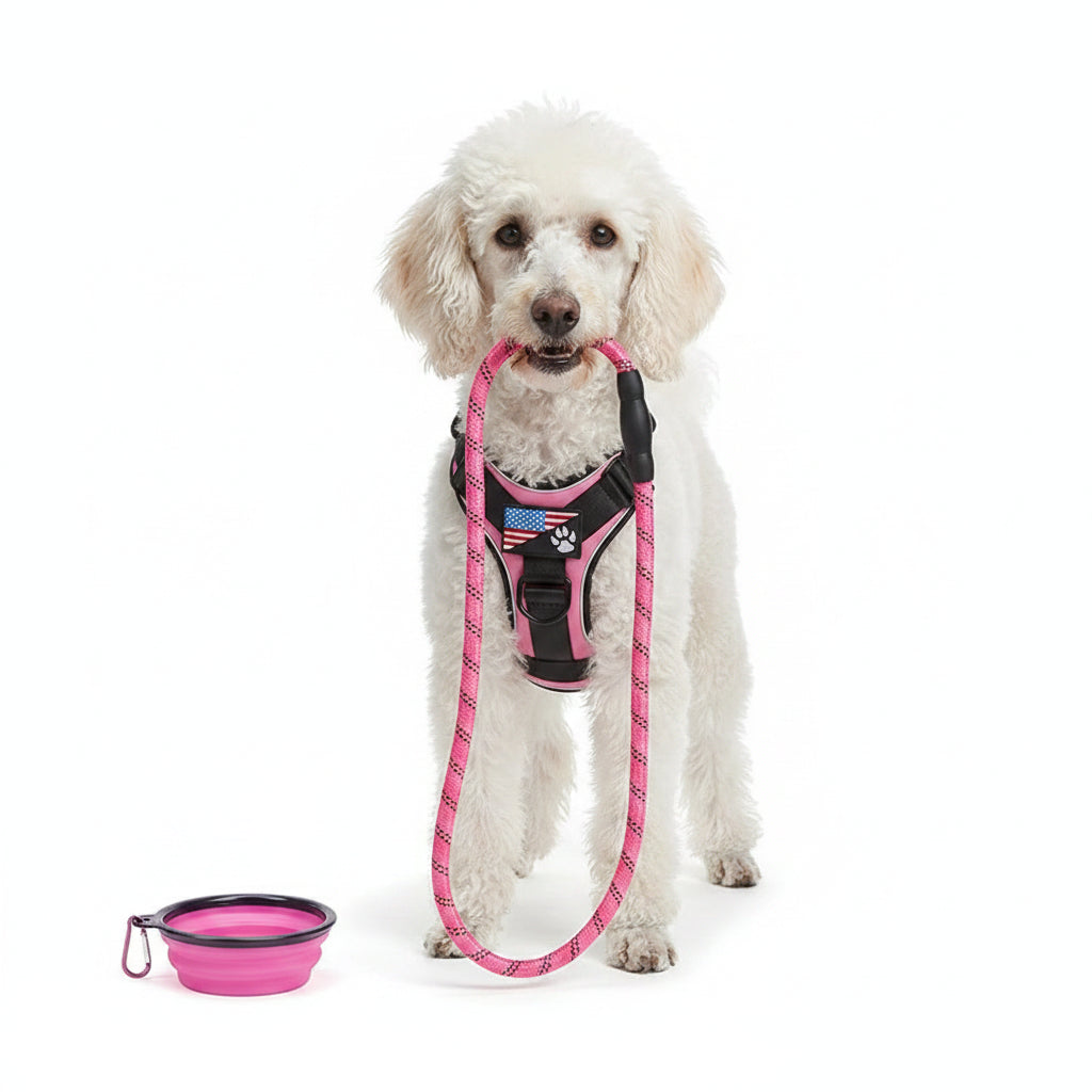 Arnés Reflectante con Correa y Bol Plegable para Perros