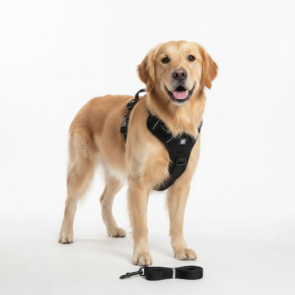 Arnés Ajustable con Correa para Perro y Gato - Negro