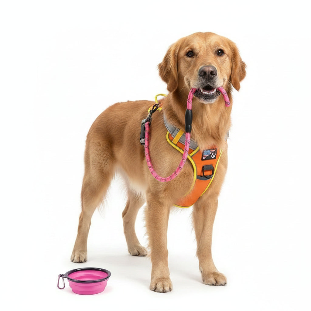 Arnés Reflectante con Correa y Bol Plegable para Perros