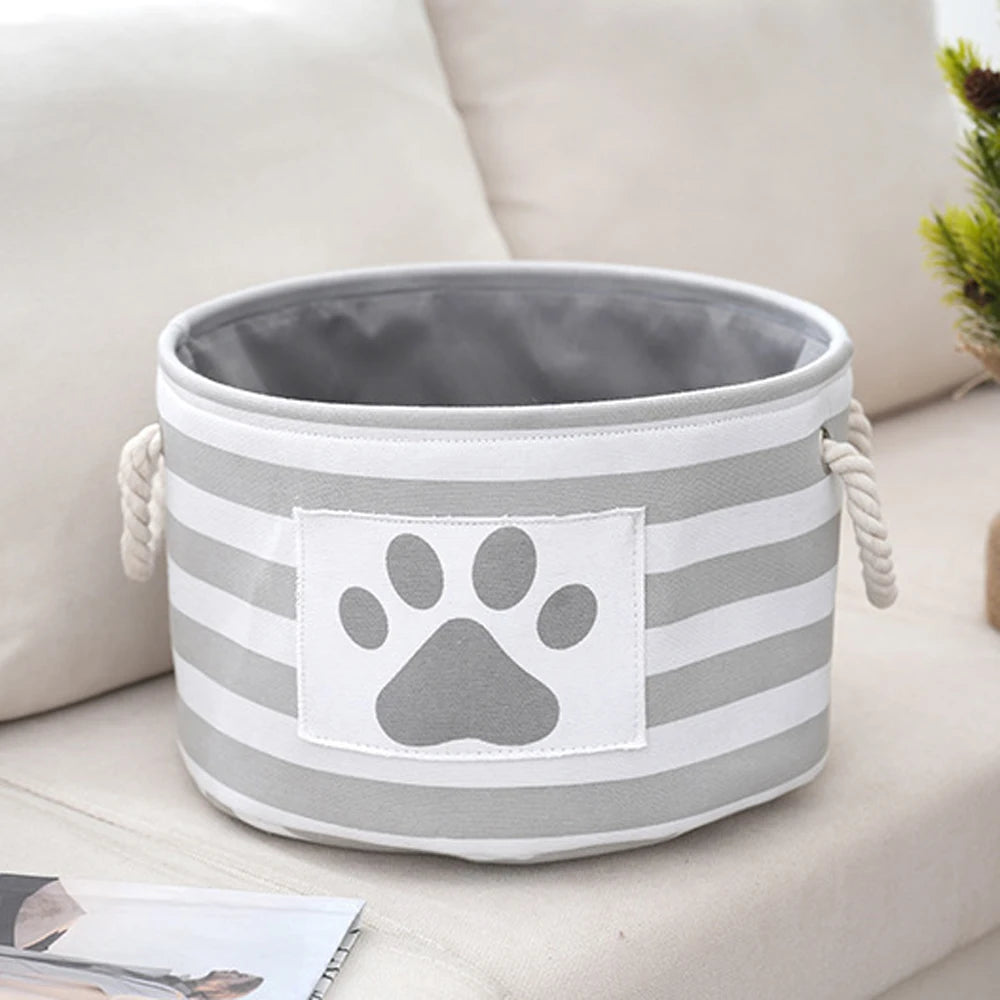 Striped Claw Round Dog Pet Toy Basket Clothes Storage Box with Handle Pet Supplies