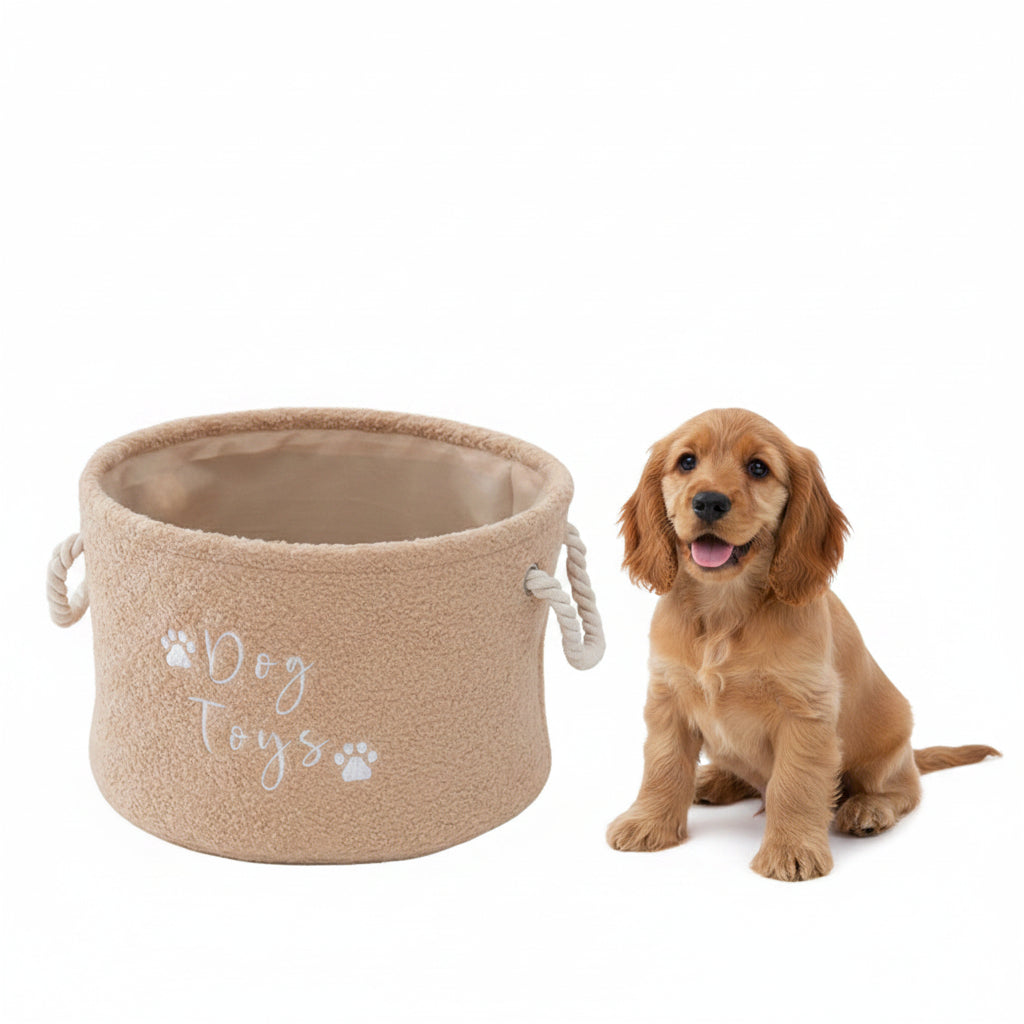 Plush Dog Toy Basket Foldable Storage Dog Toy Box with Comfortable Handle Suitable for Storing Pet Toy Accessories