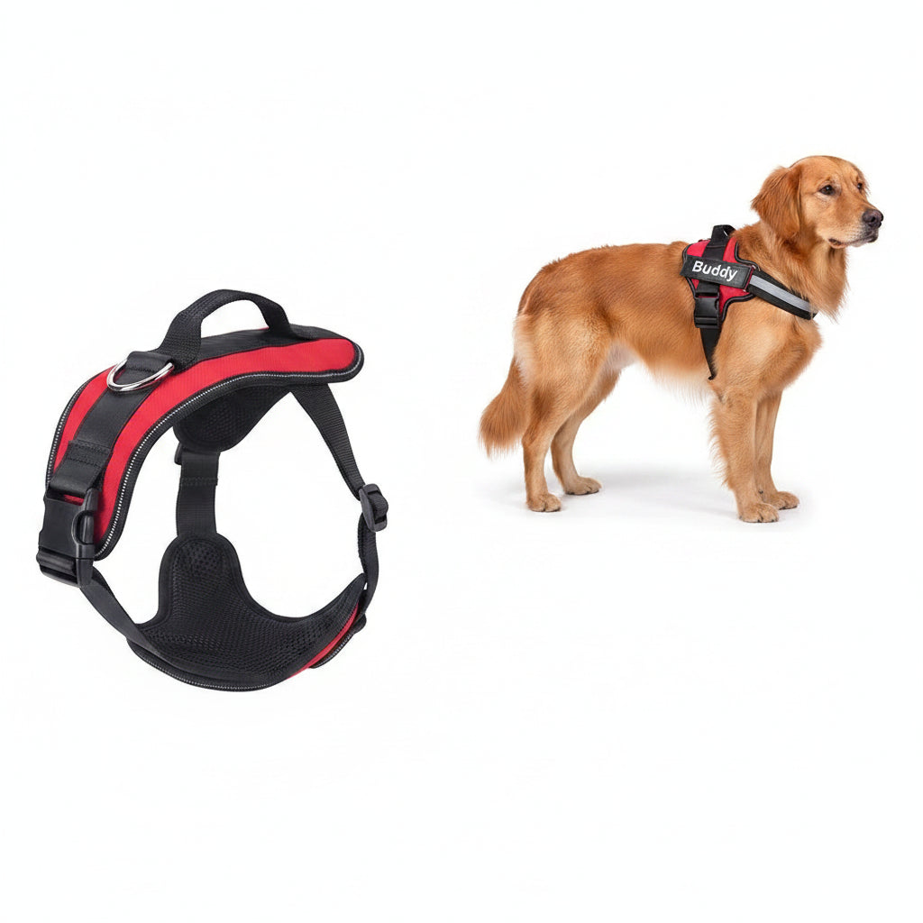 Arnés Personalizable para Perros – Negro, Rojo y Azul