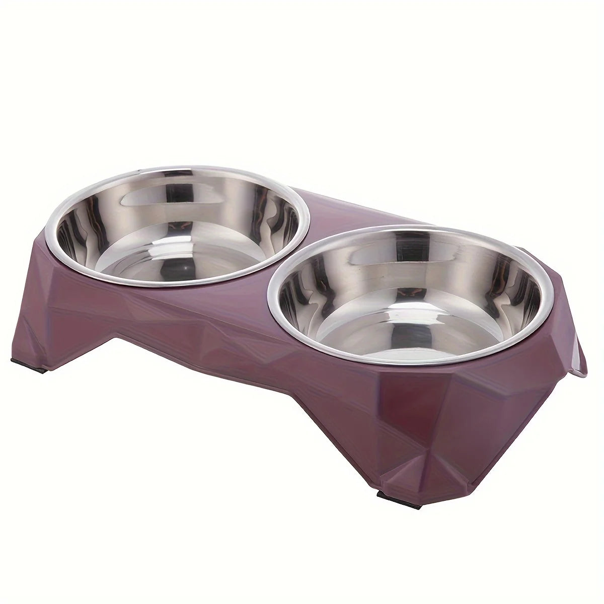 Comedero Doble de Acero con Diseño Diamante - Morado