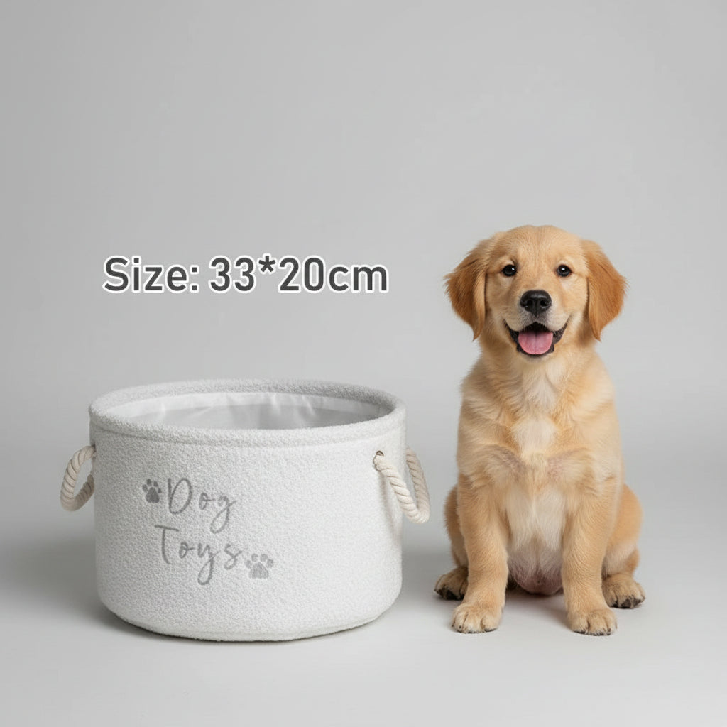 Plush Dog Toy Basket Foldable Storage Dog Toy Box with Comfortable Handle Suitable for Storing Pet Toy Accessories
