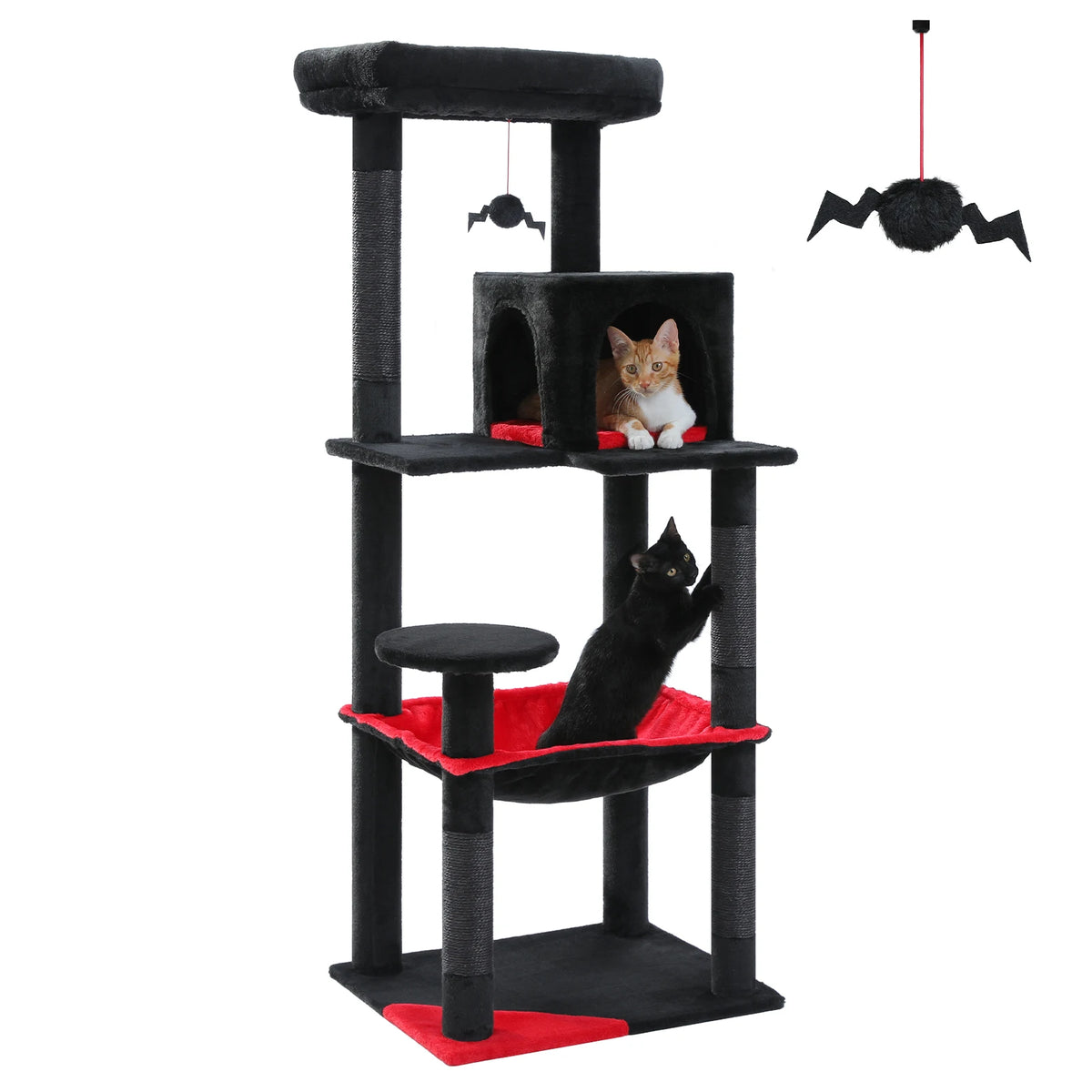 Árbol rascador negro para gatos grandes con hamaca y varios niveles