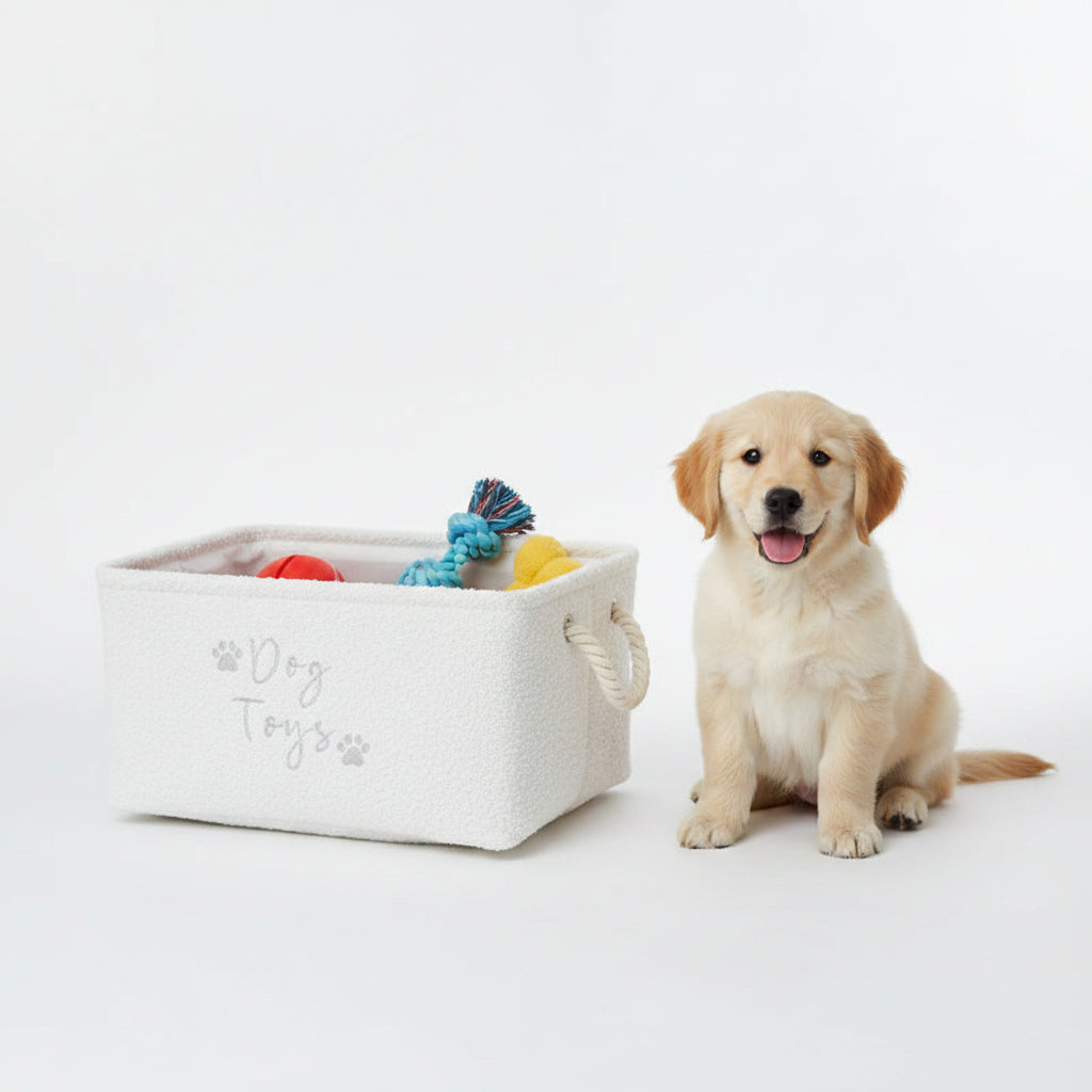 Plush Dog Toy Basket Foldable Storage Dog Toy Box with Comfortable Handle Suitable for Storing Pet Toy Accessories