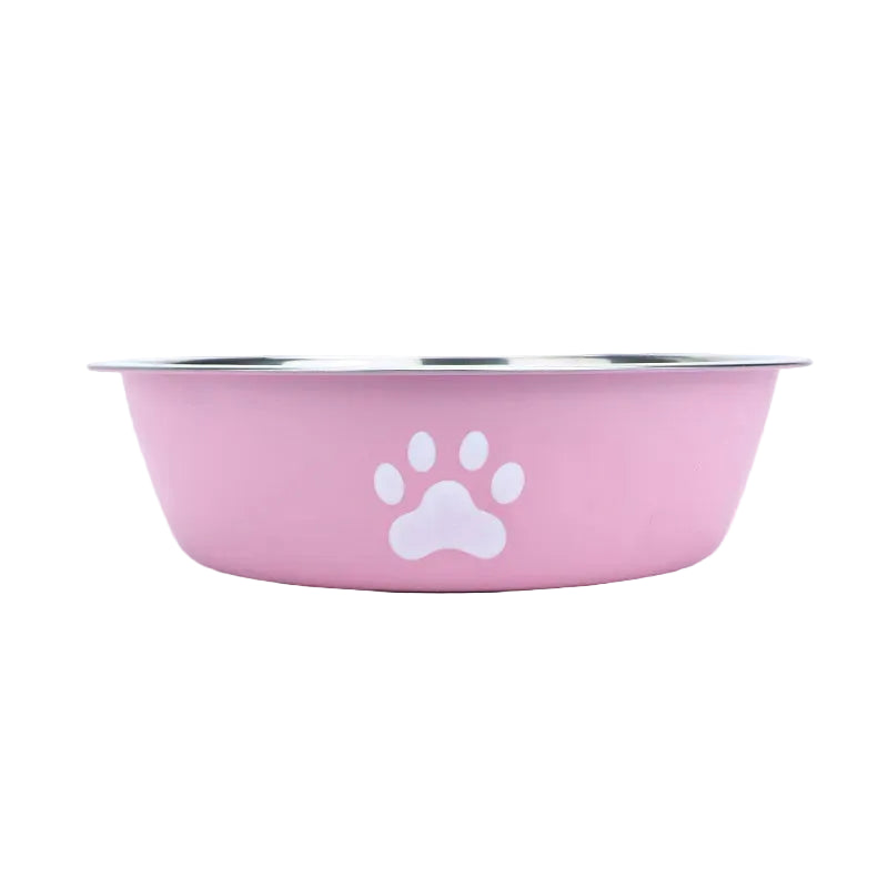 Comedero de Acero con Huellitas para Perros y Gatos - Rosa