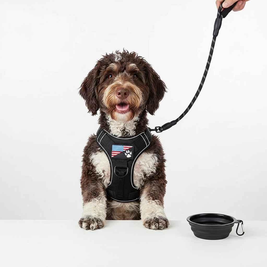 Arnés Reflectante con Correa y Bol Plegable para Perros