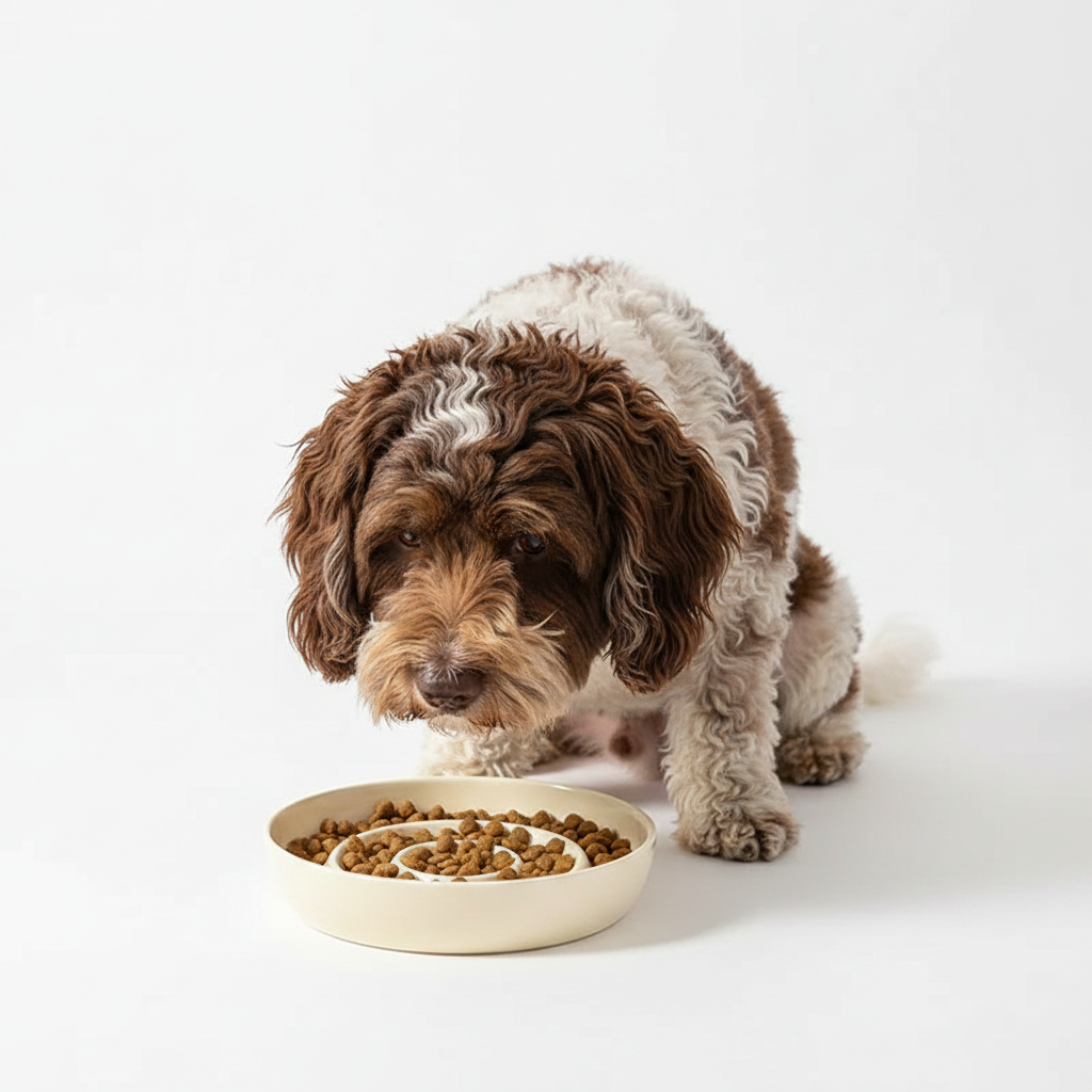 Comedero de Cerámica Lento para Gatos y Perros Pequeños - Beige